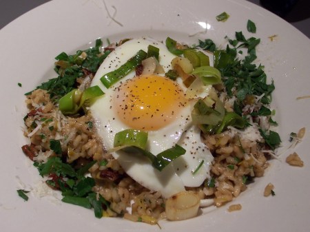 Bacon & Leek Risotto with Fried Egg